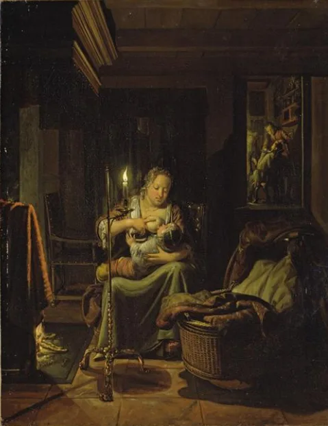 Abraham de Pape, Woman breast feeding