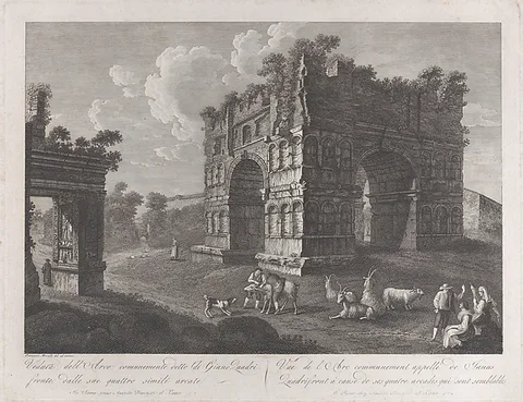 François Morel, View of the Arch of Janus, with shepherds and goats in the foreground