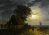 Ivan Constantinovich Aivazovsky, Farm House and Windmill by moonlight