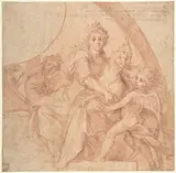 detto il Volterrano Baldassarre Franceschini, Allegorical Figure of Purity with a Unicorn and Two Putti (recto); Study of the Same Figures (verso)