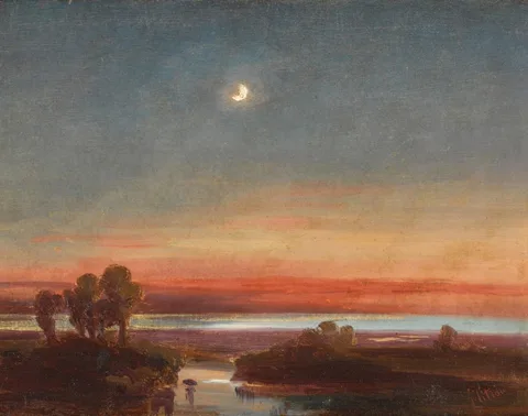 Anton Sminck Van Pitloo, Southern Italian landscape by moonlight