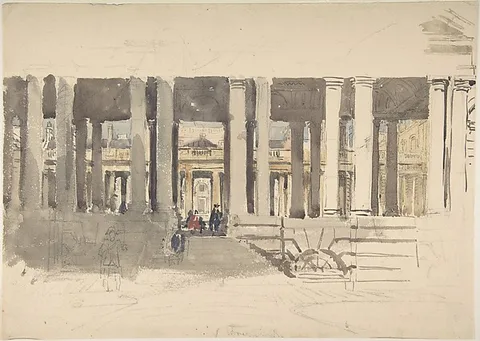David Cox Sr., Greenwich Hospital (recto); Study of a Building (verso)
