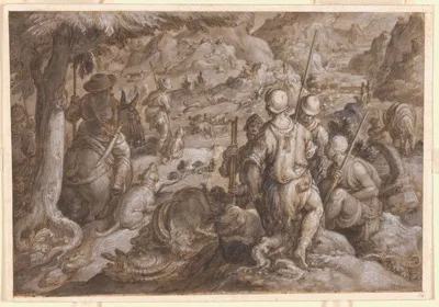 Jan van der Straet, Men Hunting Ibexes with Hounds