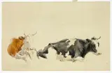 Thomas Sidney Cooper Ra, Two Recumbent Cows (recto); Sketch of Standing Cow (verso)
