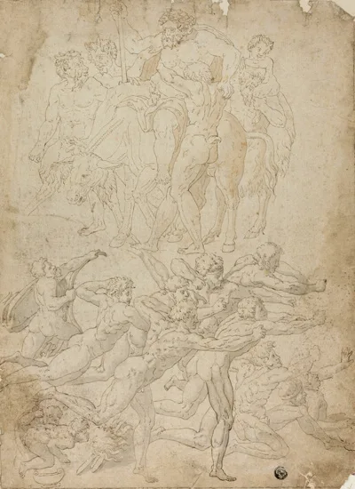 Michelangelo Buonarotti, Archers Shooting at a Herm, Triumph of Bacchus, and Other Studies