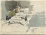 Leopold von Kalckreuth, The Artist's Wife Reading in Bed