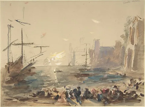 Hercules B Brabazon, Seaport after Claude Lorraine (recto); Indecipherable sketch (verso)