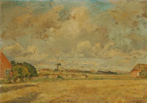Borge Nyrop, Landscape with fields and a view to a mill.