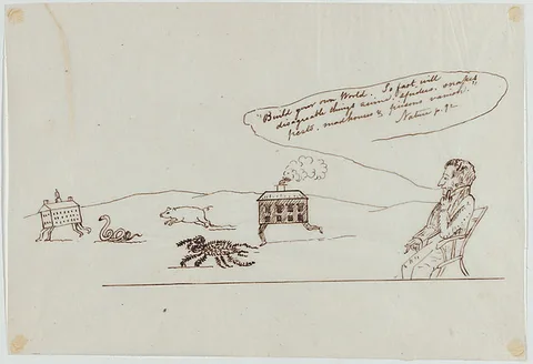 Christopher Pearse Cranch, Build Your Own World. So Fast Will Disagreeable Things...Vanish (Illustration for Ralph Waldo Emerson's "Nature")