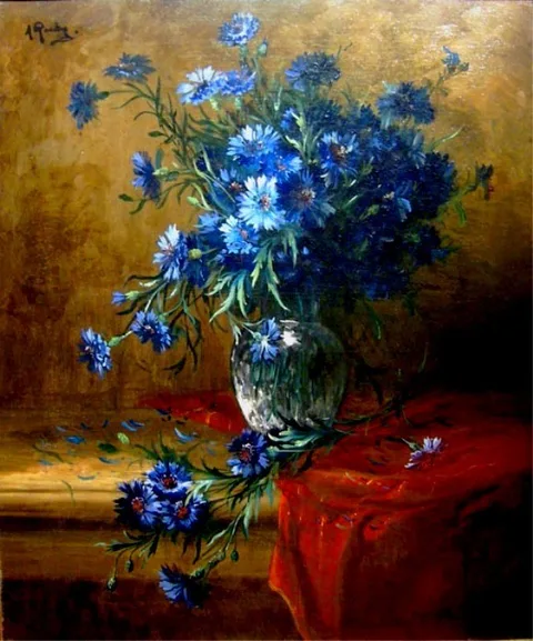 Alfred Rouby, Cornflowers in a Glass Vase