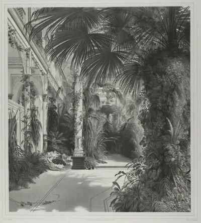 Friedrich Julius Tempeltei, View of the Palm House on the Peacock-Island