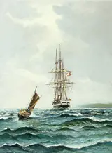 Wilhelm Victor Bille, Seascape with the Frigat Jylland.