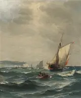 Wilhelm Victor Bille, Seascape with numerous boats at Sea.