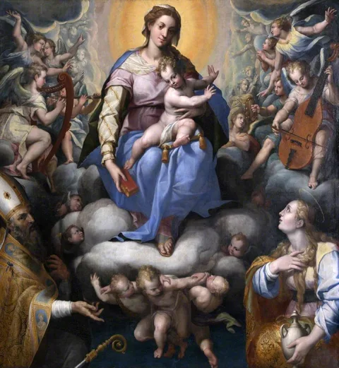 Orazio Samacchini, Madonna and Child in a Glory of Music-making Angels with the Magdalen and Saint Petronius