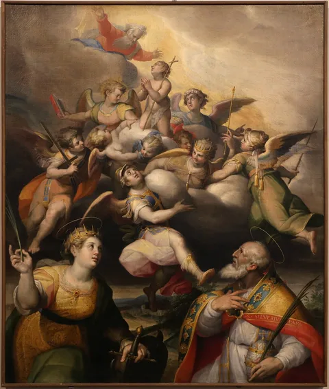 Orazio Samacchini, Young St John the Baptist in Glory with St Catherine of Alexandria and Pope Silverius