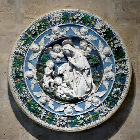 Andrea della Robbia, Madonna adoring the sleeping Child with St. John the Baptist as a child and two cherubims