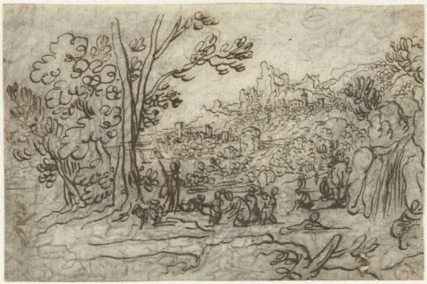 Cigoli, Landschap met Actaeon en Diana en haar gezellen