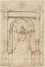 Perino del Vaga, Altarpiece of the Madonna and Child with Saints, in Its Architectural Setting