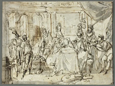 Claude Gillot, The Actors Making Ready (recto); Studies of the Holy Family and Saint John the Baptist (verso)