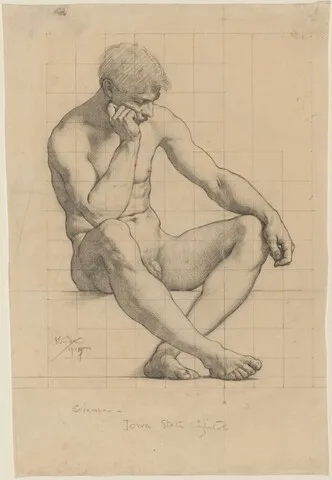 Kenyon Cox, Seated Male Nude: Study for "Science" - Iowa State Capitol