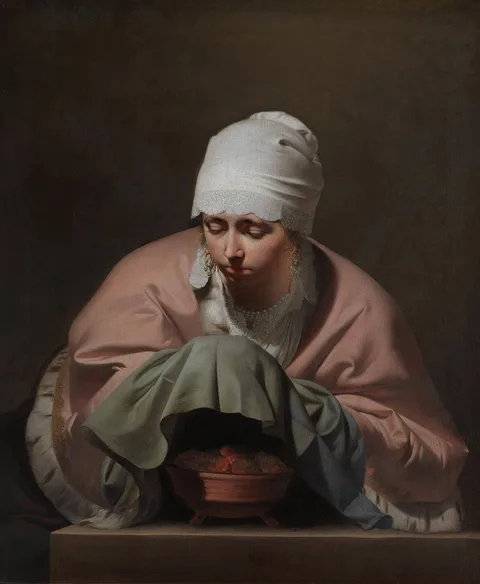Caesar van Everdingen, A Young Woman Warming her Hands over a Brazier: Allegory of Winter