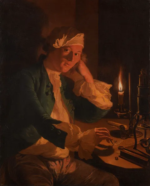 Anna Dorothea Therbusch, A Scientist Seated at a Desk by Candlelight