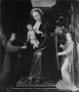 Adriaen Isenbrandt, Virgin and Child with Two Angels in a Landscape