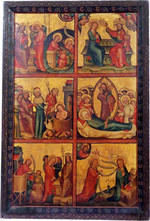 Master Bertram, 3 Scenes from the Life of Saint John the Evangelist; 3 Scenes from the Life of the Virgin (triptych altarpiece, left wing, outer)