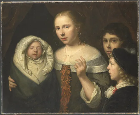 Wallerant Vaillant, Portrait of a young woman with three children