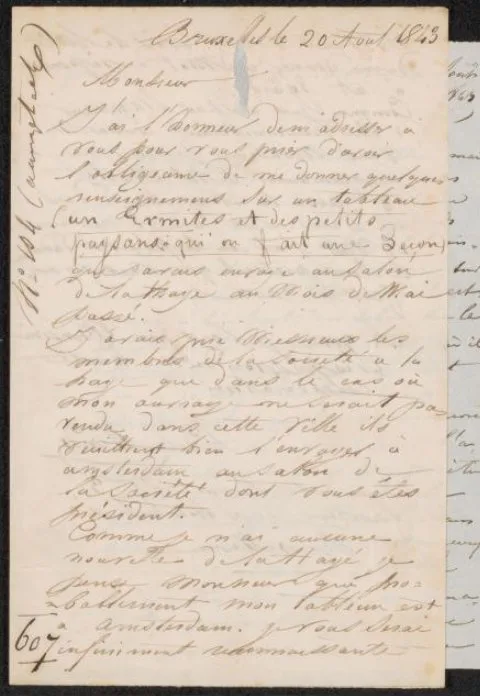 Adèle Kindt, Brief aan Jan Willem Pieneman, voorzitter van Arti et Amicitiae