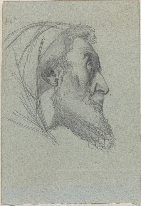 Alexandre Bida, Bearded Man in Profile (recto) / Woman Looking Up (verso)