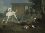 Alexandre-François Desportes, Hound protecting a bag of game from a cat