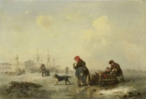 Theodor Hildebrandt, The Neva at St Petersburg (Leningrad) in the Winter