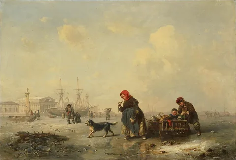 Theodor Hildebrandt, The Newa river at St. Petersburg in Winter