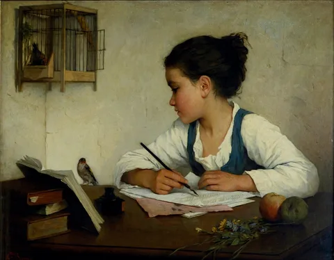 Henriette Browne, A Girl writing; The Pet Goldfinch