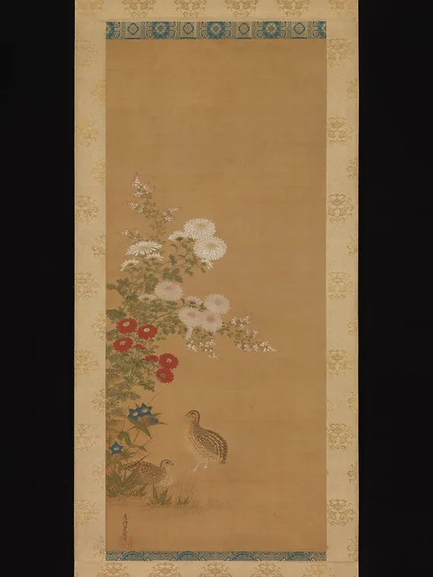 Tosa Mitsuoki, Quail and Autumn Flowers