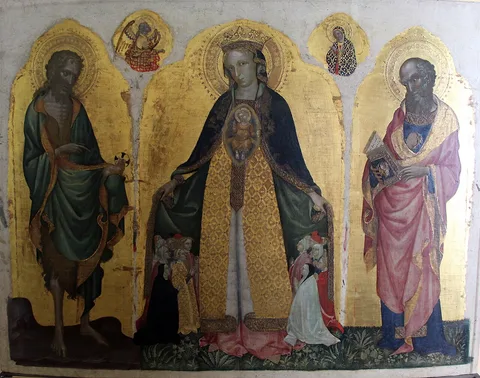 Jacobello del Fiore, Madonna della Misericordia with Saints John the Baptist and John the Evangelist and the Annunciation
