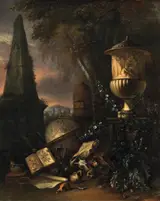 Matthias Withoos, Vanitas. Still Life in a Landscape