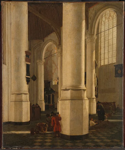 Gerard Houckgeest, Interior of the Oude Kerk, Delft, with the tomb of Pieter Pietersz Heijn (15881629), vice admiral of Holland