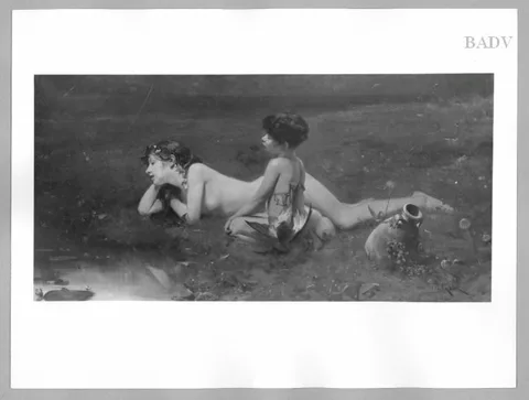 Bruno Piglhein, Resting naked girl and little boy at lake shore