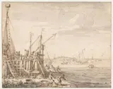Cornelis Claesz van Wieringen, Havenhoofd met vissers die hun netten binnenhalen