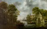 Nicolaes Molenaer, River Scene with Boats and Figures