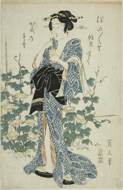 Kikukawa Eizan, Beauty standing beside morning glories