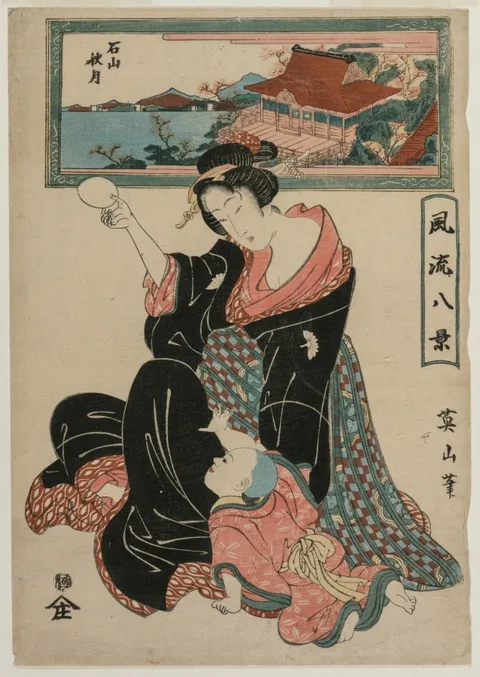 Kikukawa Eizan, Autumn Moon at the Temple Ishiyamadera from the series Fashionable Eight Views