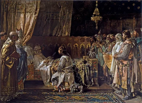 Ignacio Pinazo Camarlench, In his final moments, King Jaime el Conquistador gives his sword to his son, Pedro