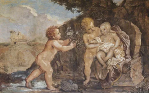 Francis Cleyn, Two Putti offering a Baby a Bunch of Grapes