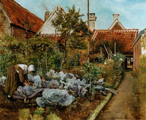 Henri de Braekeleer, A Flemish Kitchen Garden: La coupeuse des choux