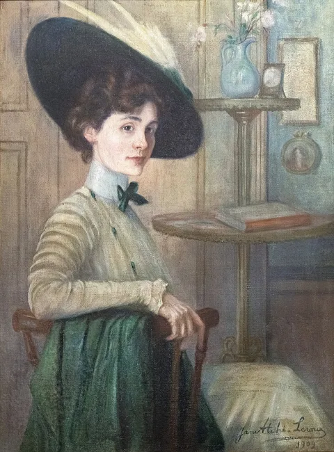 Jane Atché, Self-portrait with a green hat