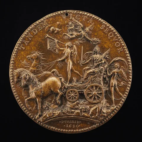 Jean Varin, Fortune Chained to a Chariot Carrying Fame and France [reverse]