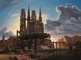 Karl Eduard Biermann, Cathedral over a city / Medieval Town by Water